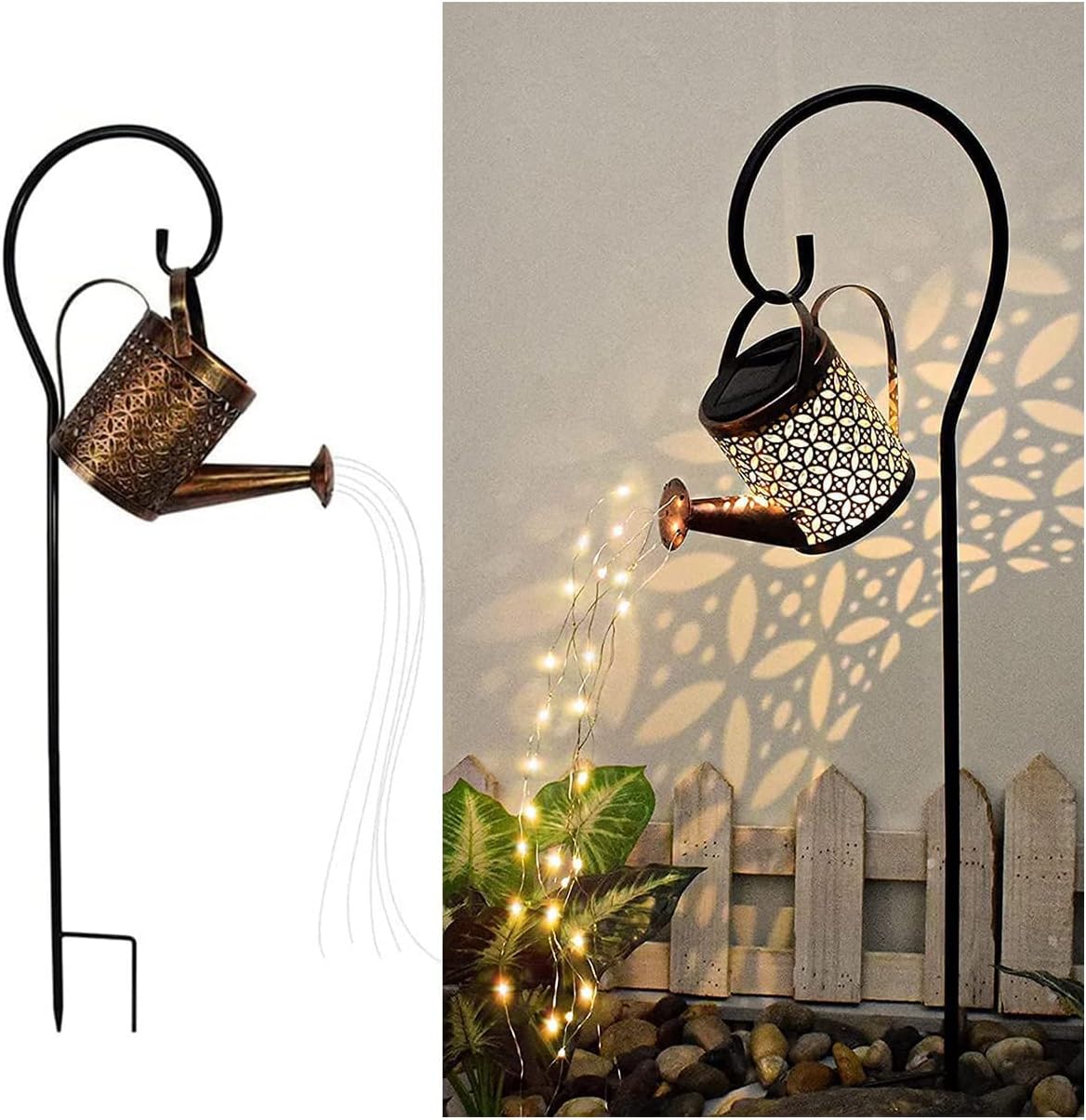 Lampa decorativa cu incarcare solara, UBX, Stropitoare cu lumini care imita curgerea apei, 36 Leduri, lumina alb cald, inaltime suport 82 cm,  24 x 10 x 15 cm Lampa decorativa cu incarcare solara, UBX, Stropitoare cu lumini care imita curgerea apei, 36 Leduri, lumina alb cald, inaltime suport 82 cm,  24 x 10 x 15 cm